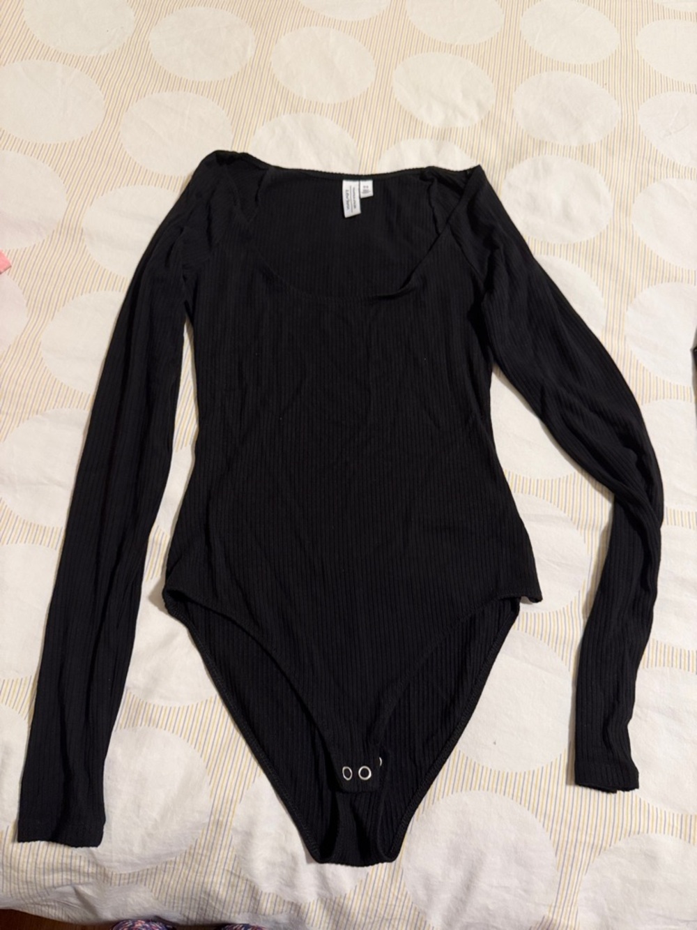 & Other Stories Black Ribbed Long-Sleeve One-Piece Bodysuit